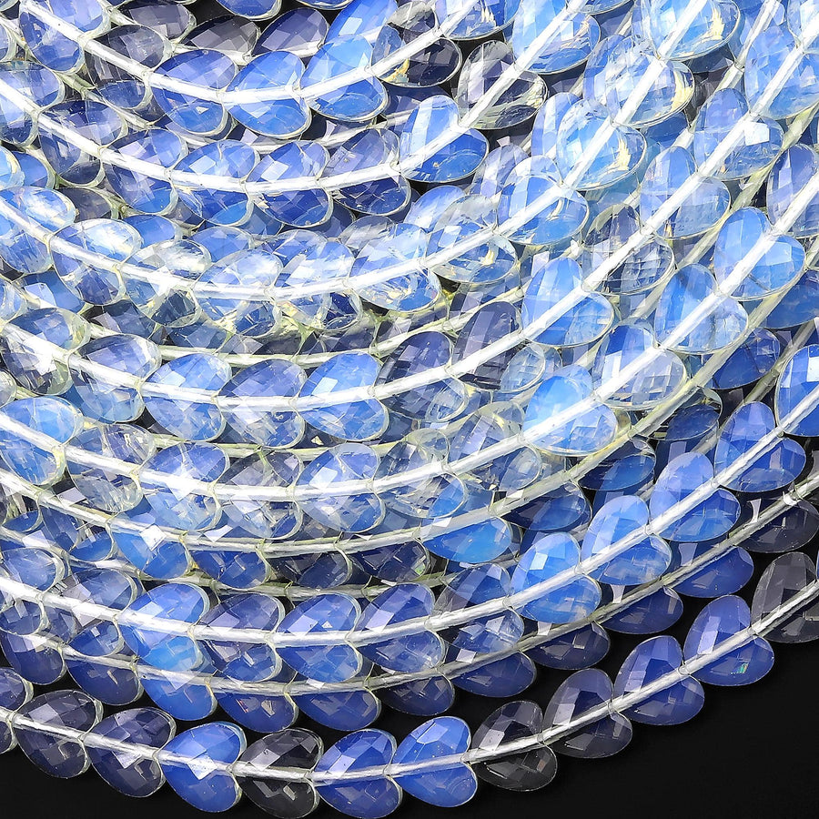 Faceted Opalite Heart Beads 8mm 15.5" Strand
