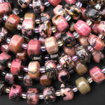 Faceted Natural Pink Rhodonite Octagon Rondelle Wheel 12x8mm Gemstone Beads 15.5" Strand