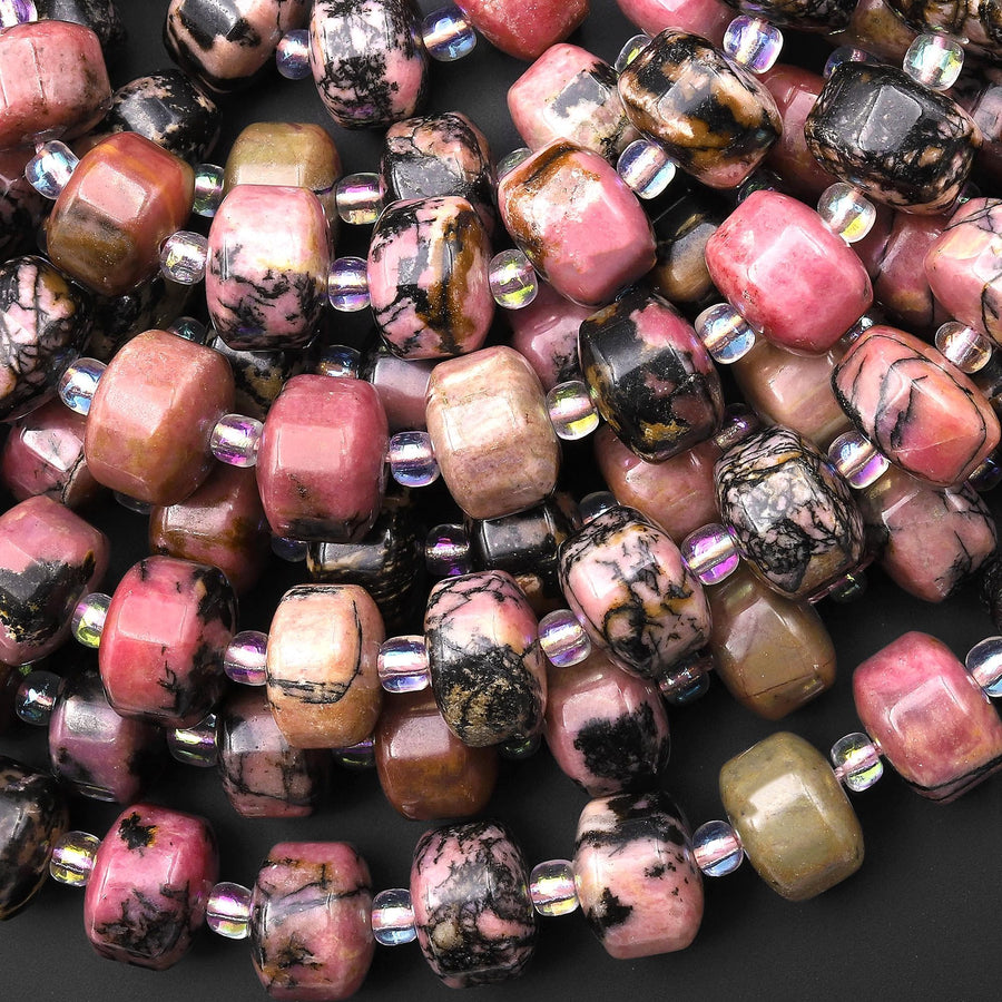 Faceted Natural Pink Rhodonite Octagon Rondelle Wheel 12x8mm Gemstone Beads 15.5" Strand