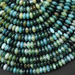 Natural Teal Blue Green Indian Agate 6mm Smooth Thin Rondelle Beads 15.5" Strand