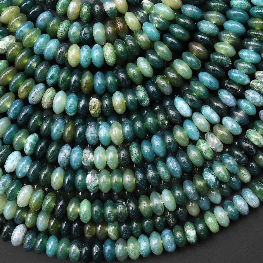 Natural Teal Blue Green Indian Agate 6mm Smooth Thin Rondelle Beads 15.5" Strand