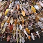 Natural Botswana Agate Beads Thin Sliced Freeform Spike Center Drilled Gemstone 15.5" Strand