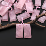 Natural Pink Rose Quartz Faceted Rectangle Title Earring Pair Drilled Gemstone Matched Beads