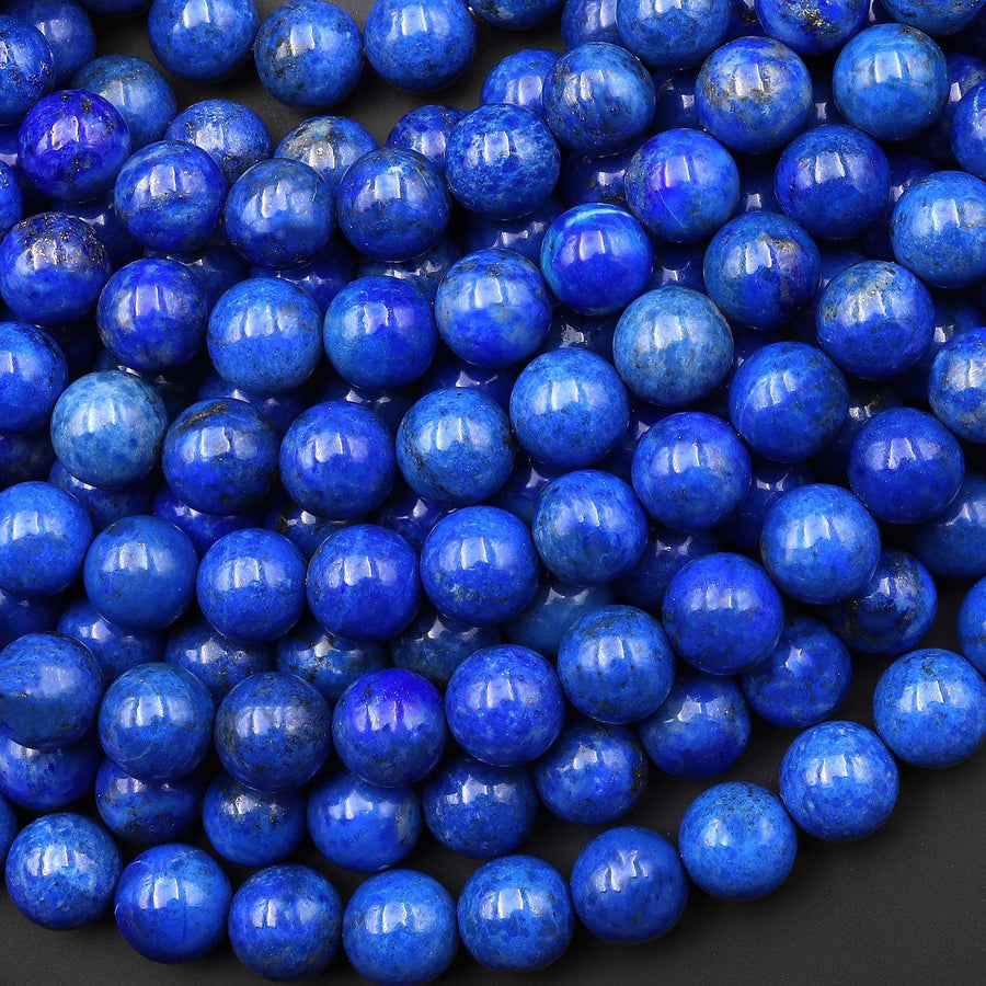 AAA Natural Denim Blue Lapis 8mm Round Beads With Pyrite Matrix 15.5" Strand