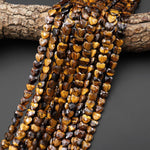 AAA Faceted Natural Tiger's Eye Carved Heart Beads 8mm Gemstone 15.5" Strand