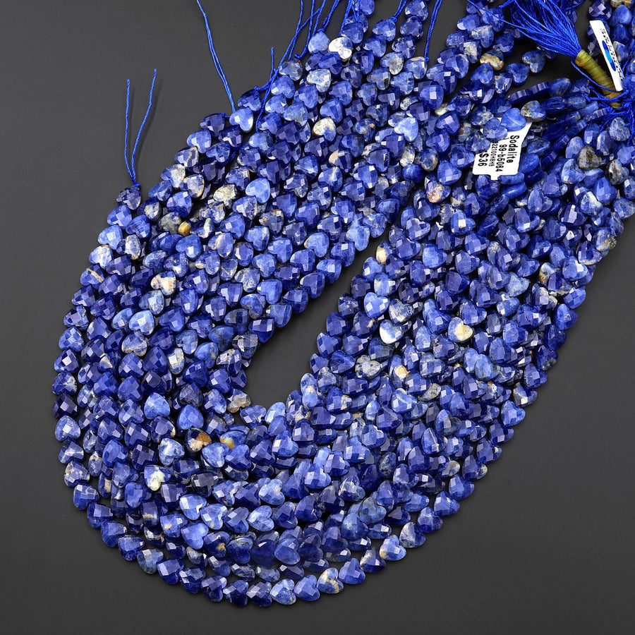 AAA Faceted Natural Blue Sodalite Carved Heart Beads 8mm Gemstone 15.5" Strand