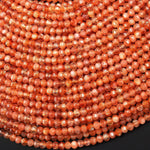 AAA Faceted Natural Fiery Orange Sunstone Lantern Rondelle Beads 4mm Gemstone 15.5" Strand
