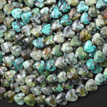 AAA Faceted Natural African Turquoise Carved Heart Beads 8mm Gemstone 15.5" Strand