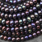 Large Hole Black Teal Green Blue Orange Bronze Peacock Iridescent Genuine Freshwater Pearl Rondelle 11mm 12mm 8" Strand