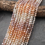AAA Genuine Natural White Mauve Pink Peach Freshwater Pearl 5mm 6mm Rounded Button Nugget Ombre Beads 14" Strand