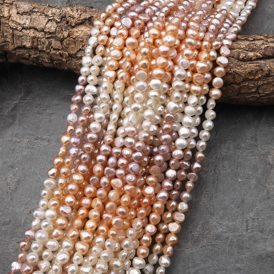 AAA Genuine Natural White Mauve Pink Peach Freshwater Pearl 5mm 6mm Rounded Button Nugget Ombre Beads 14" Strand