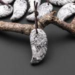 AAA Hand Carved Natural Grey Map Jasper Angel Wing Pendant Bead Drilled Gemstone