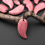 AAA Hand Carved Natural Petrified Pink Rhodonite Angel Wing Pendant Bead Drilled Gemstone