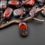 Natural African Bloodstone Smooth Rectangle Nugget Pendant Focal Worry Stone Bead