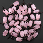 Natural Pink Rose Quartz Smooth Rectangle Nugget Pendant Focal Worry Stone Bead