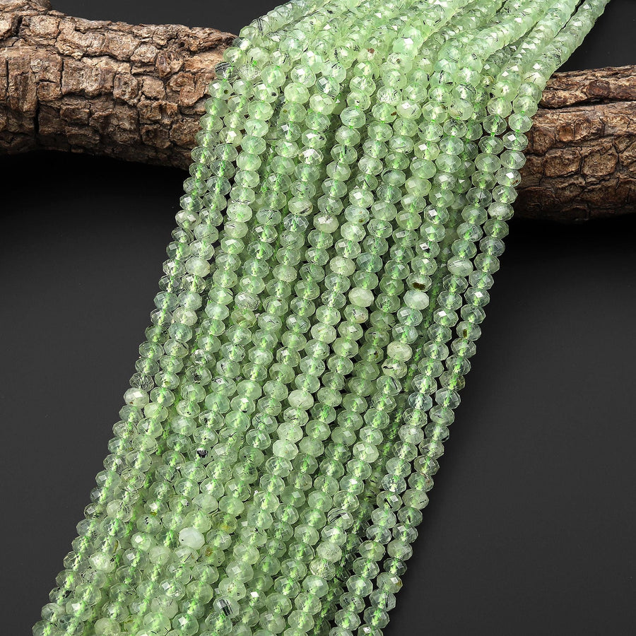 AAA Faceted Natural Green Prehnite Rondelle Beads 6mm 15.5" Strand B5028