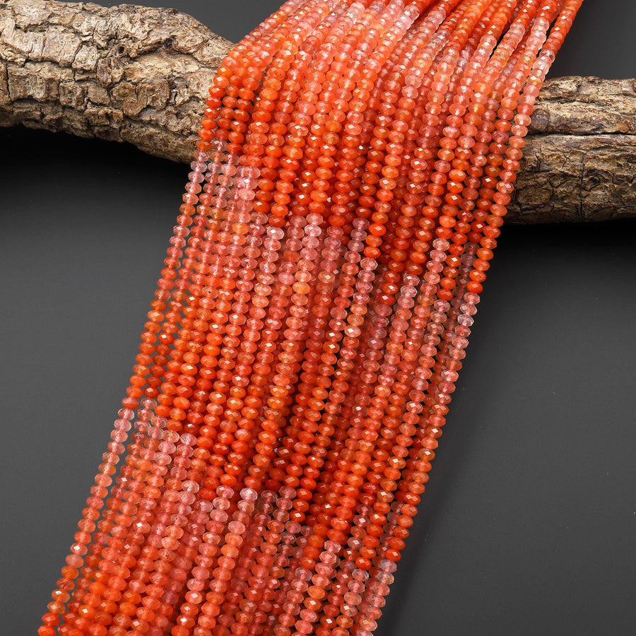 AAA Faceted Natural Red Moroccan Agate 4mm Rondelle Beads Ombre Gemstone 15.5" Strand