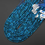 AAA+ Gemmy Natural Teal Blue Apatite 4mm Smooth Round Beads 15.5" Strand