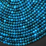 AAA+ Gemmy Natural Teal Blue Apatite 4mm Smooth Round Beads 15.5" Strand