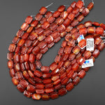 Hand Carved Natural Orange Red Carnelian Rounded Rectangle Gemstone Beads 15.5" Strand