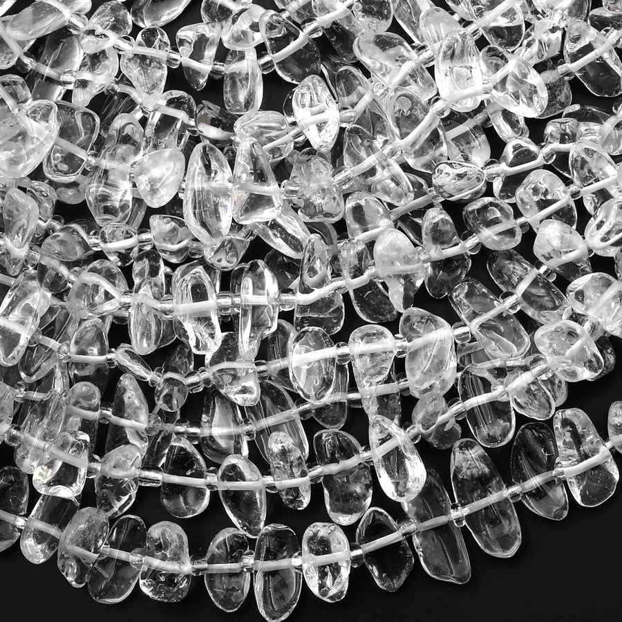 Natural Rock Quartz Freeform Irregular Pebble Beads Center Drilled Gemstone 15.5" Strand