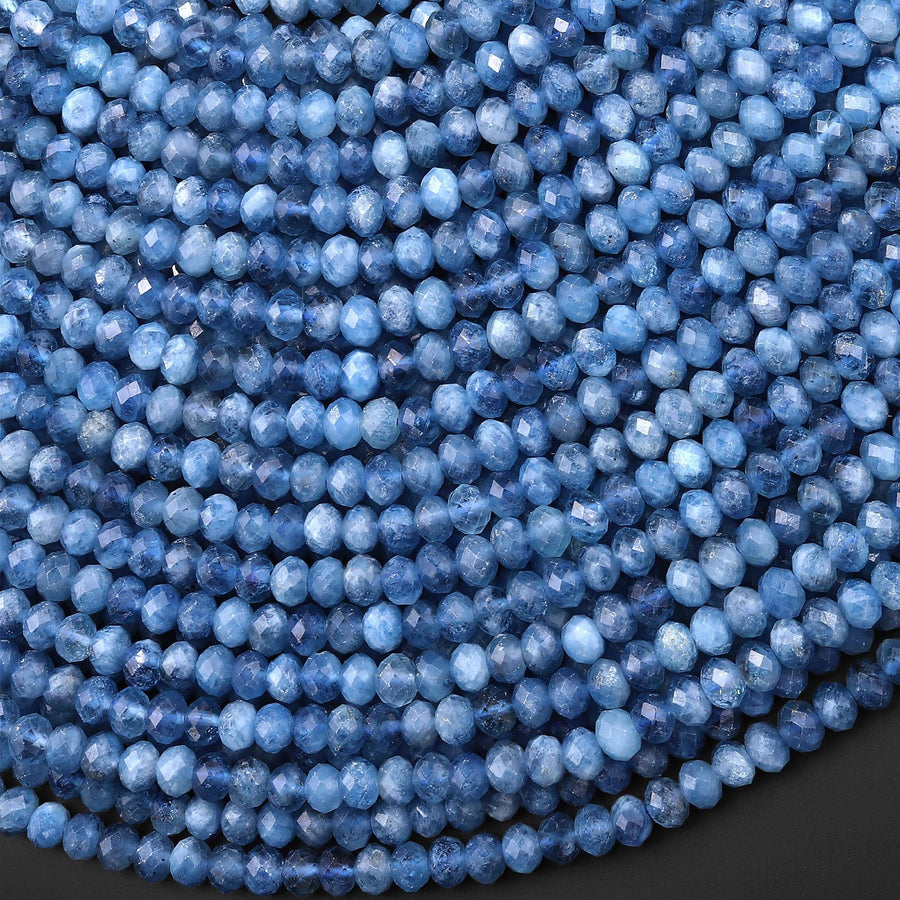 Faceted Natural Stormy Blue Santa Maria Aquamarine Rondelle Beads 5mm Gemstone 15.5" Strand