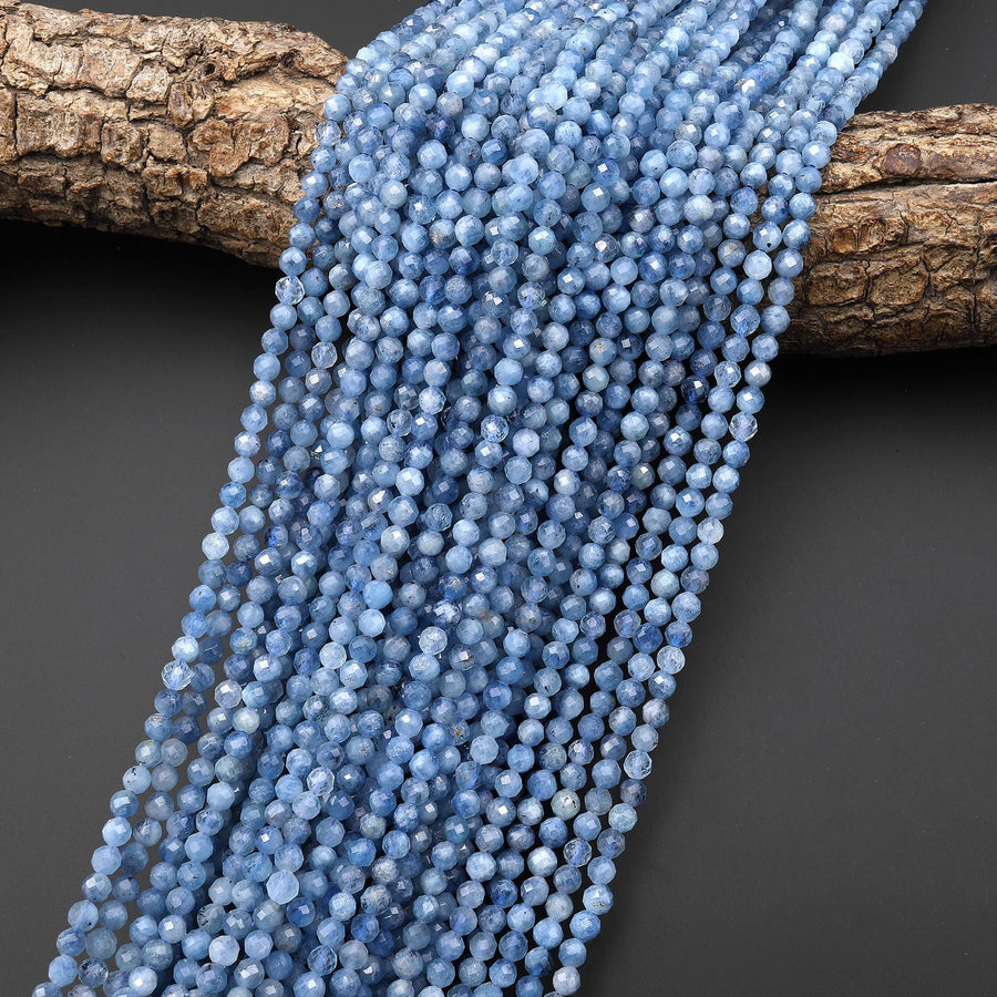 Faceted Natural Blue Santa Maria Aquamarine 4mm Round Beads 15.5" Strand b5116