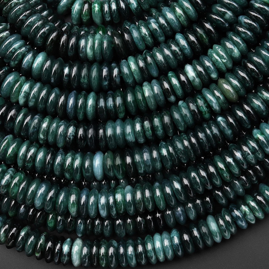 AAA Rare Natural Guatemalan Dark Blue Green Jade Smooth Thin Rondelle Heishi 9mm 10mm Beads 15.5" Strand