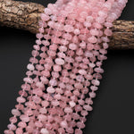 Natural Madagascar Mauve Pink Rose Quartz Center Drilled Freeform Thick Pebble Nugget Beads 15.5" Strand b5017