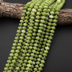 Natural Green Serpentine Jade Freeform Thick Rondelle Nugget 10mm Beads 15" Strand