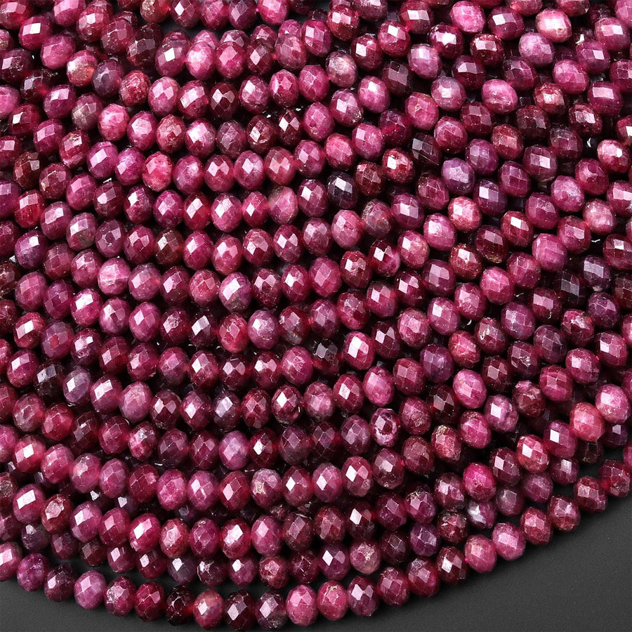 Faceted Natural Rubellite Tourmaline Rondelle 6mm Beads Gemstone 15.5" Strand