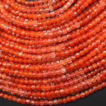 AAA Faceted Natural Fiery Orange Red Moroccan Agate 4mm Cube Beads Ombre Gemstone 15.5" Strand