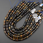 AAA Natural Golden Brown Blue Tiger's Eye Smooth Barrel Cylinder Tube 10x14mm Beads 15.5" Strand