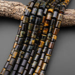 AAA Natural Golden Brown Blue Tiger's Eye Smooth Barrel Cylinder Tube 10x14mm Beads 15.5" Strand