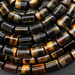 AAA Natural Golden Brown Blue Tiger's Eye Smooth Barrel Cylinder Tube 10x14mm Beads 15.5" Strand