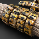AAA Double Drilled Natural Titanium Golden Star Rutile Quartz 20mm Rectangle Title Bracelet Beads 8" Strand
