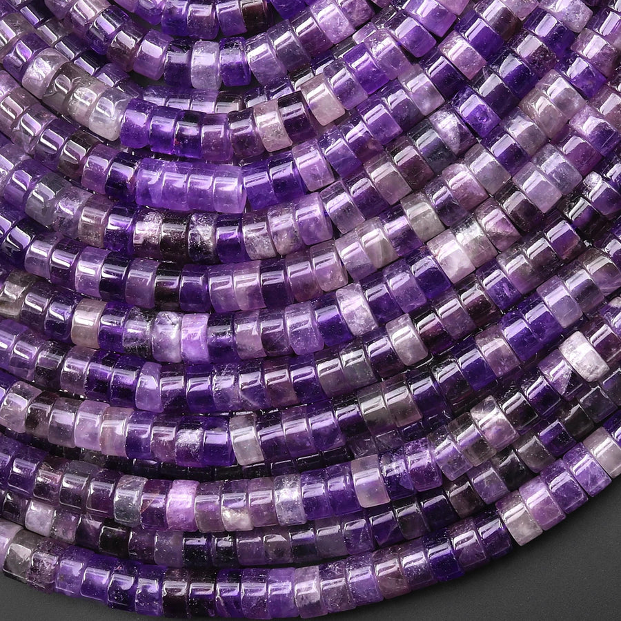 Natural Purple Amethyst 6mm Heishi Rondelle Beads 15.5" Strand