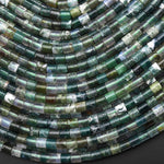 Natural Green Moss Agate 4x4mm Tube Cylinder Beads 15" Strand