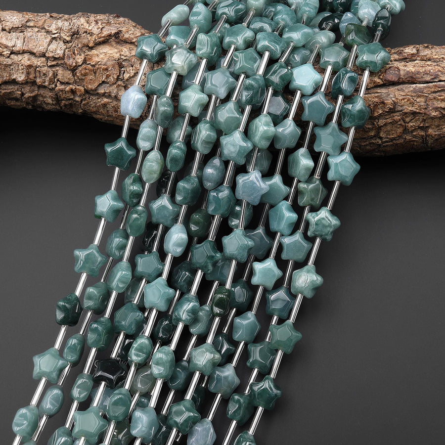 AAA Natural Guatemalan Jade 10mm Star Beads 15.5" Strand