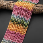 AAA Genuine Natural Pink Green Blue Golden Yellow Tourmaline 2.5mm Round Ombre Gemstone Beads 15.5" Strand