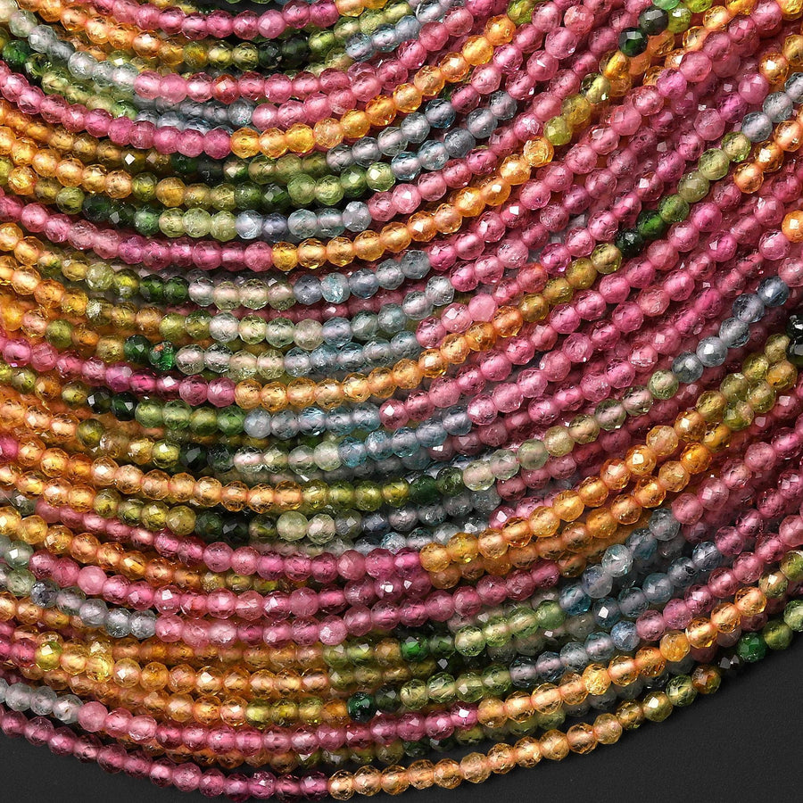 AAA Genuine Natural Pink Green Blue Golden Yellow Tourmaline 2.5mm Round Ombre Gemstone Beads 15.5" Strand