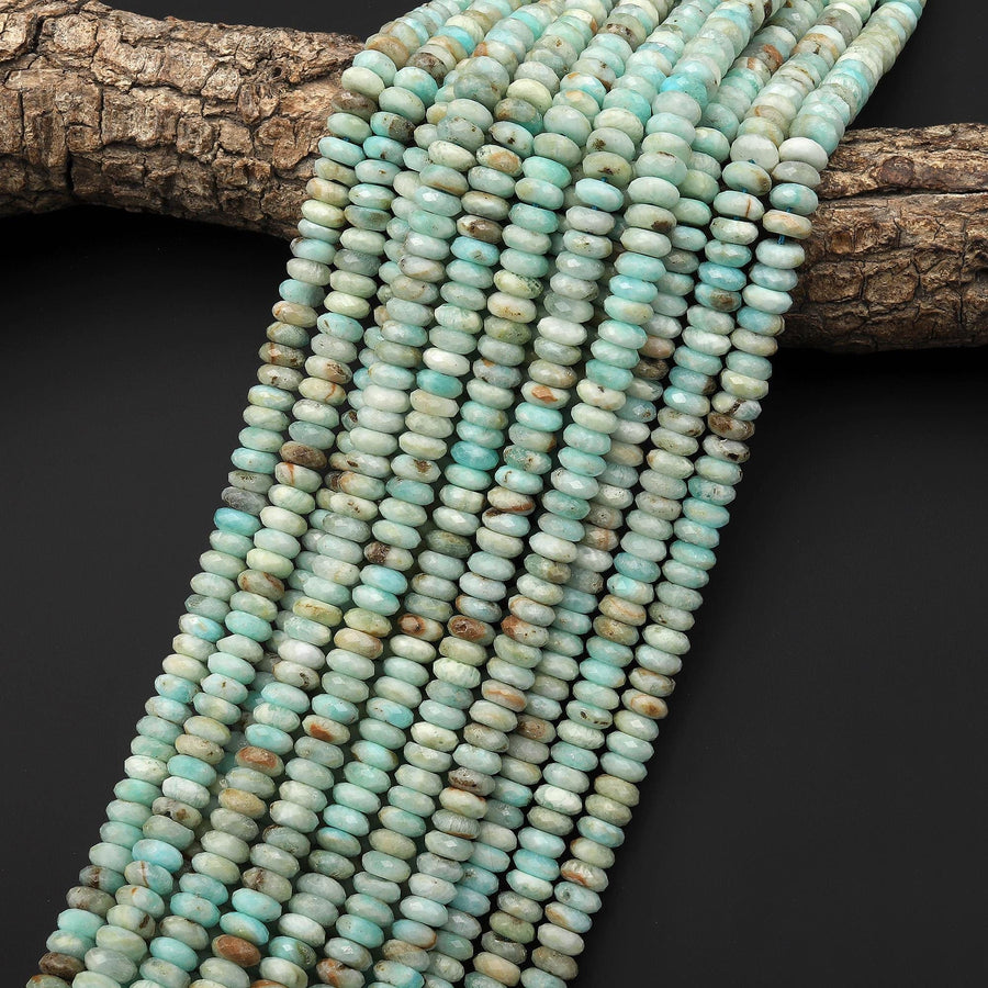 AAA Faceted Natural Blue Hemimorphite 8mm Thin Rondelle Beads 15" Strand