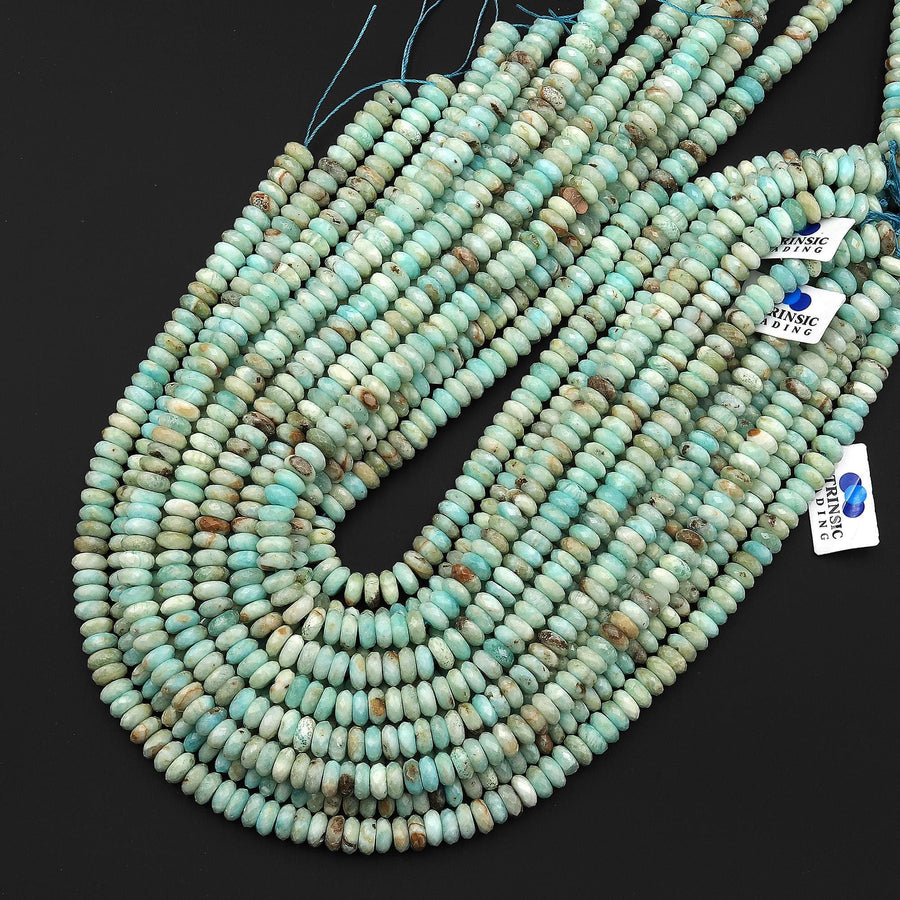 AAA Faceted Natural Blue Hemimorphite 8mm Thin Rondelle Beads 15" Strand