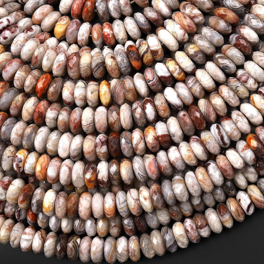 AAA Faceted Natural Laguna Lace Agate 8mm Thin Rondelle Beads 15" Strand