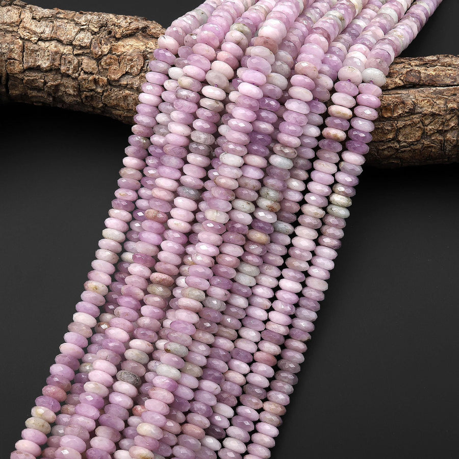 AAA Faceted Natural Kunzite 8mm Thin Rondelle Beads 15" Strand