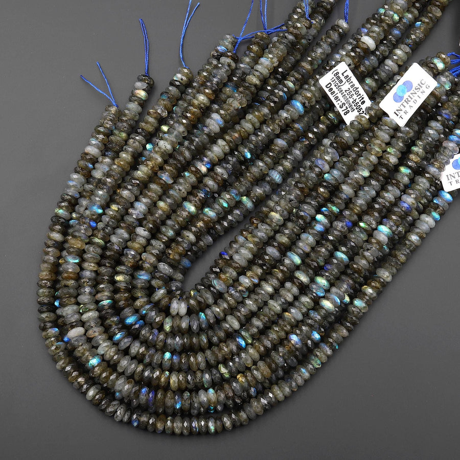 AAA Faceted Natural Labradorite 8mm Thin Rondelle Beads 15" Strand