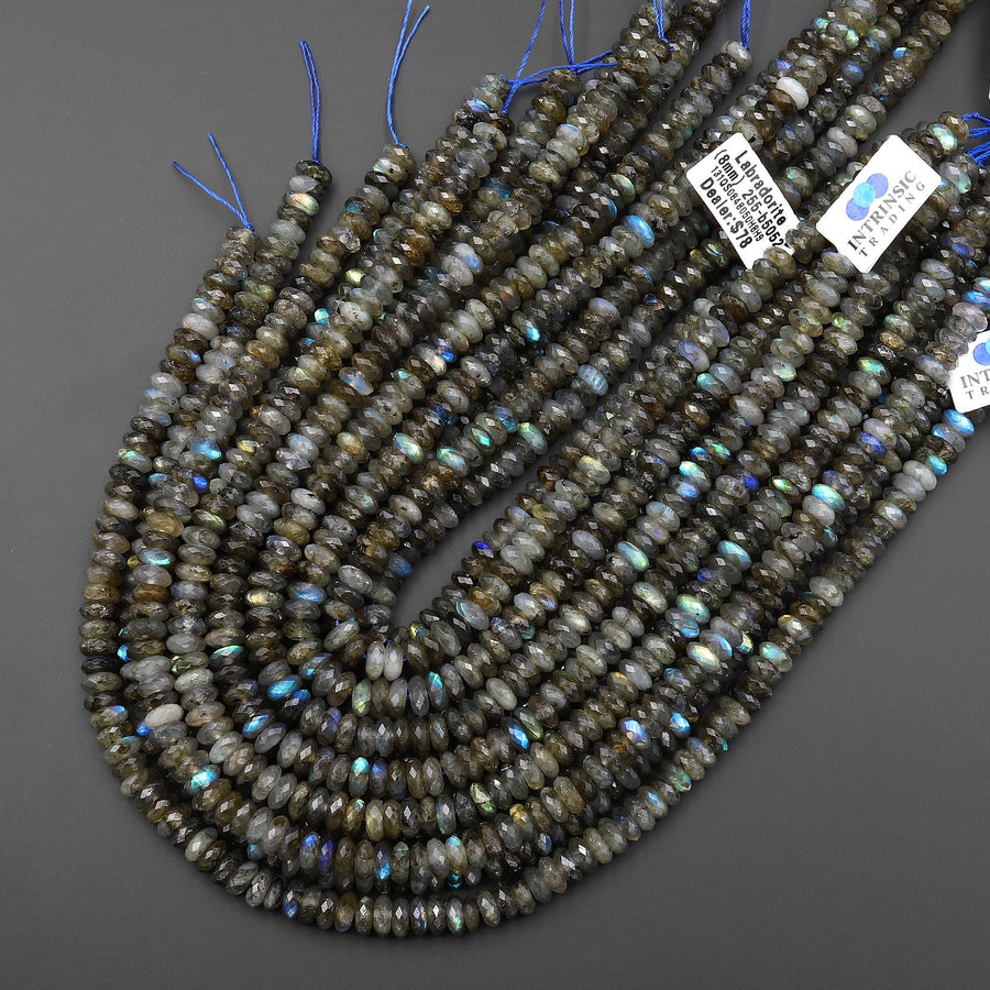 AAA Faceted Natural Labradorite 8mm Thin Rondelle Beads 15" Strand