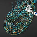 Natural Chrysocolla Azurite Hand Cut Faceted Tube Cylinder Beads 15.5" Strand b4908