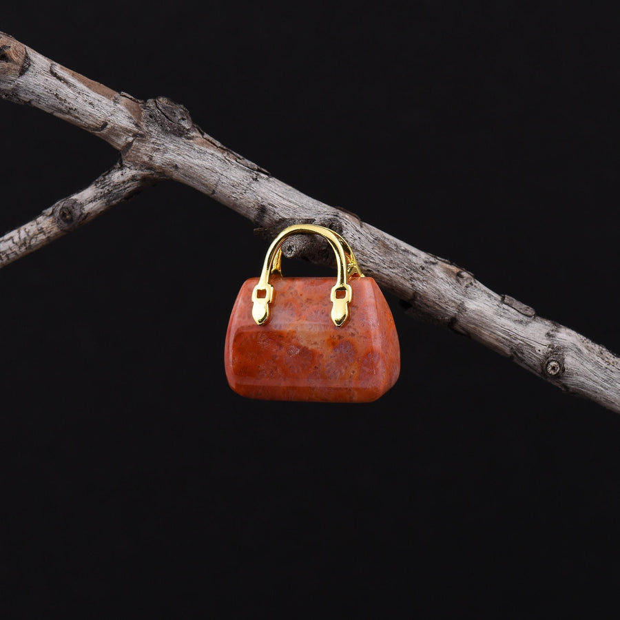 Hand Carved Natural Indonesian Fossil Coral Focal Pendant Bead Purse Miniature Handbag Style OP0607