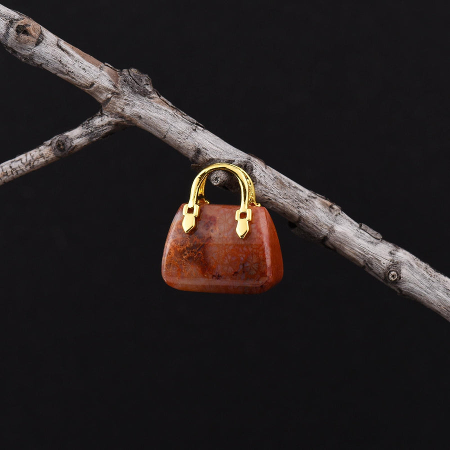 Hand Carved Natural Indonesian Fossil Coral Focal Pendant Bead Purse Miniature Handbag Style OP0612